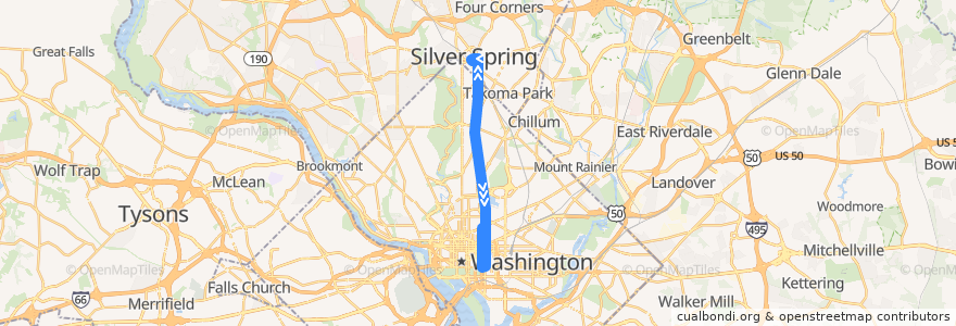 Mapa del recorrido WMATA 79 Georgia Avenue MetroExtra Line de la línea  en Washington D. C..