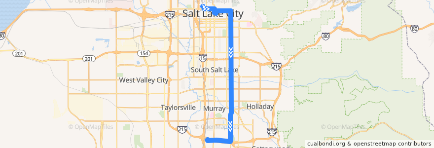 Mapa del recorrido UTA Route 209 900 East (to Fashion Place West Station) de la línea  en Salt Lake County.