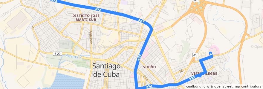 Mapa del recorrido Ruta P5 Dist. J. Martí->Hosp. Clin. Quirurgico de la línea  en Ciudad de Santiago de Cuba.