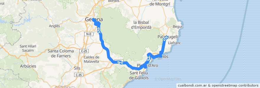 Mapa del recorrido e3: Palafrugell - Palamós - Girona de la línea  en 赫罗纳.