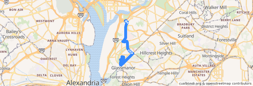 Mapa del recorrido WMATA A6 Anacostia-Congress Heights Line de la línea  en Washington D.C..