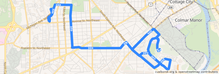 Mapa del recorrido WMATA H6 Brookland-Fort Lincoln Line de la línea  en Washington.