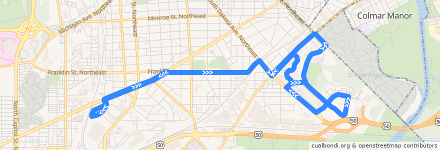 Mapa del recorrido WMATA B8 Fort Lincoln Shuttle Line de la línea  en Washington.