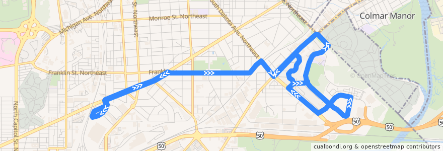 Mapa del recorrido WMATA B8 Fort Lincoln Shuttle Line de la línea  en Вашингтон.