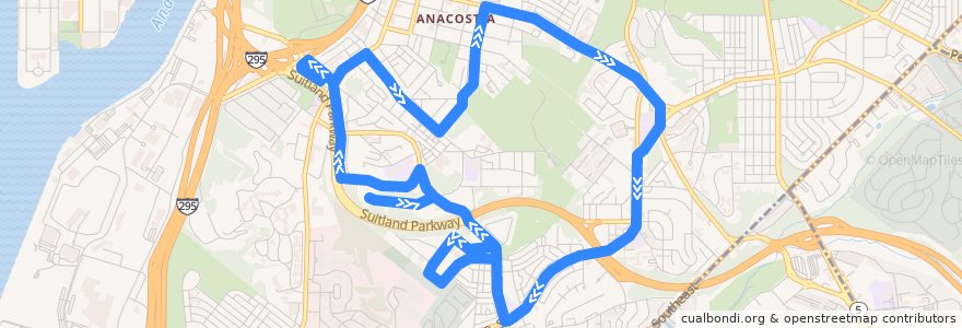 Mapa del recorrido WMATA W6 Garfield-Anacostia Loop Line de la línea  en Washington.