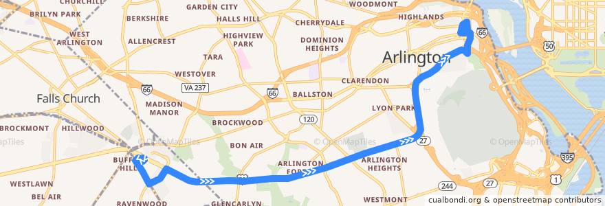 Mapa del recorrido WMATA 4A East Arlington Blvd Line de la línea  en Virgínia.