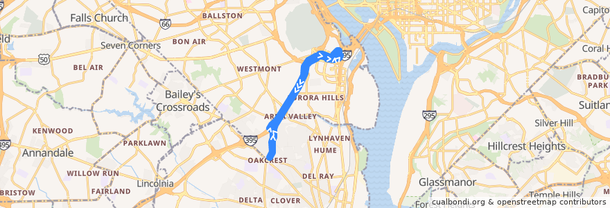 Mapa del recorrido WMATA 8S Foxchase-Seminary Valley Line de la línea  en ویرجینیا.