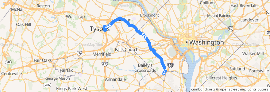 Mapa del recorrido WMATA 23T West McLean-Crystal City Line de la línea  en Virginie.