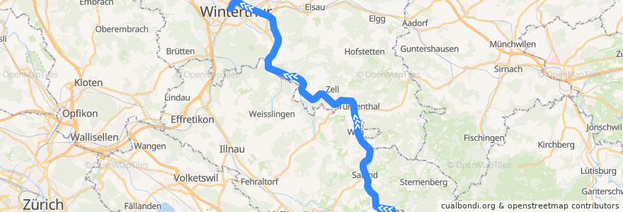 Mapa del recorrido S26: Bauma –> Winterthur de la línea  en Zurigo.