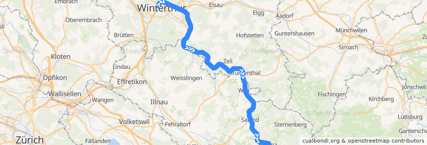 Mapa del recorrido S26: Winterthur –> Bauma de la línea  en Zürich.