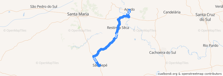 Mapa del recorrido Agudo → São Sepé via Restinga Sêca de la línea  en Região Geográfica Imediata de Santa Maria.