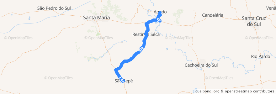 Mapa del recorrido São Sepé → Agudo via Restinga Sêca de la línea  en Região Geográfica Imediata de Santa Maria.