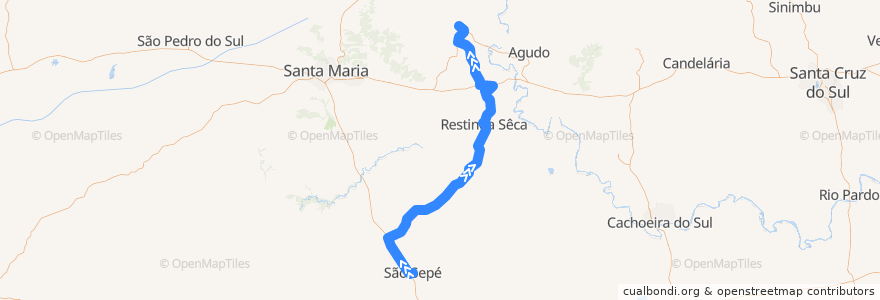 Mapa del recorrido São Sepé → Faxinal do Soturno via Formigueiro-Calil de la línea  en Região Geográfica Imediata de Santa Maria.