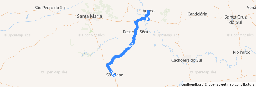 Mapa del recorrido São Sepé → Agudo via Formigueiro de la línea  en Região Geográfica Imediata de Santa Maria.