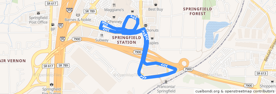 Mapa del recorrido WMATA S91 Springfield Circulator-Metro Park Shuttle de la línea  en Springfield.