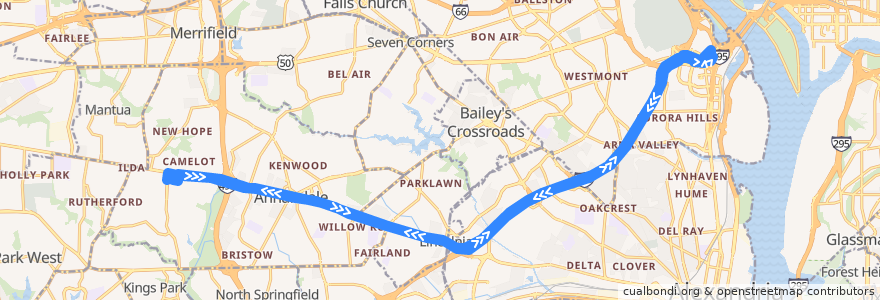 Mapa del recorrido WMATA 29C Annandale Line de la línea  en Virginia.