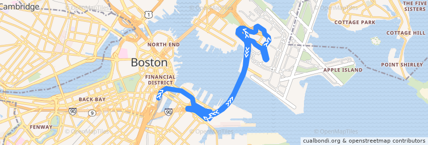 Mapa del recorrido MBTA SL1 de la línea  en Бостон.