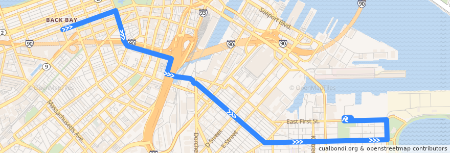 Mapa del recorrido MBTA 9: City Point de la línea  en Boston.