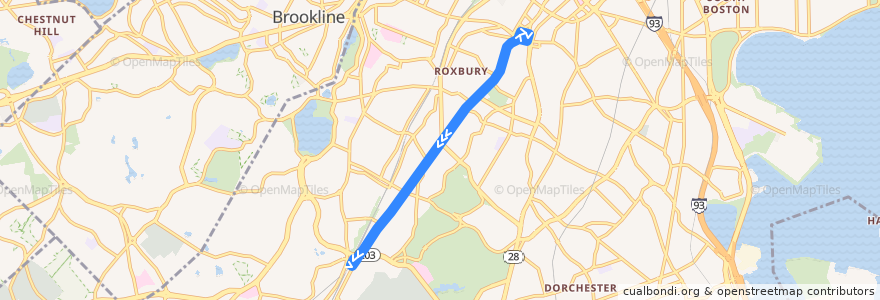 Mapa del recorrido MBTA 42 de la línea  en Boston.
