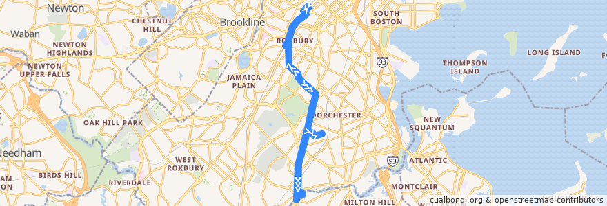 Mapa del recorrido MBTA 29 de la línea  en Boston.