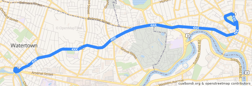 Mapa del recorrido MBTA 71 de la línea  en Middlesex County.