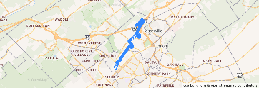 Mapa del recorrido Bus RL: West Campus -> Innovation Park de la línea  en Centre County.