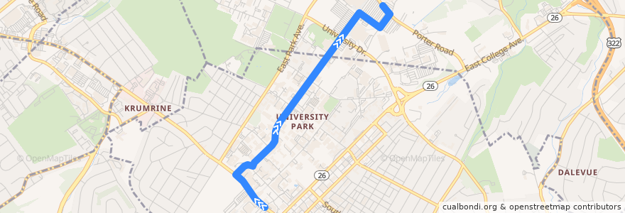 Mapa del recorrido Bus GL: Campus -> Commuter Lots de la línea  en Centre County.