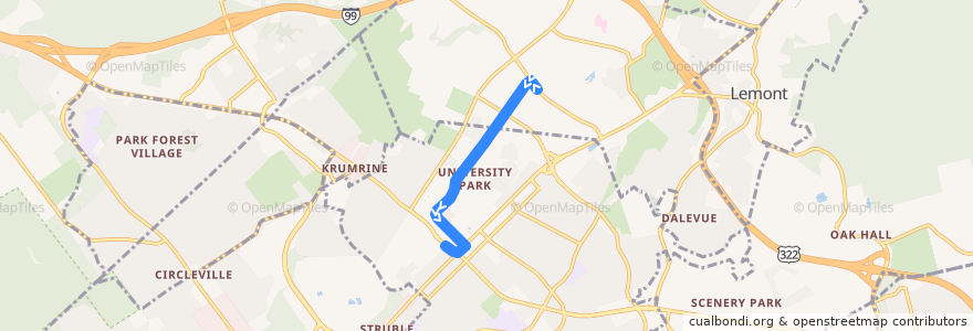 Mapa del recorrido Bus GL: Commuter Lots -> Campus de la línea  en Centre County.