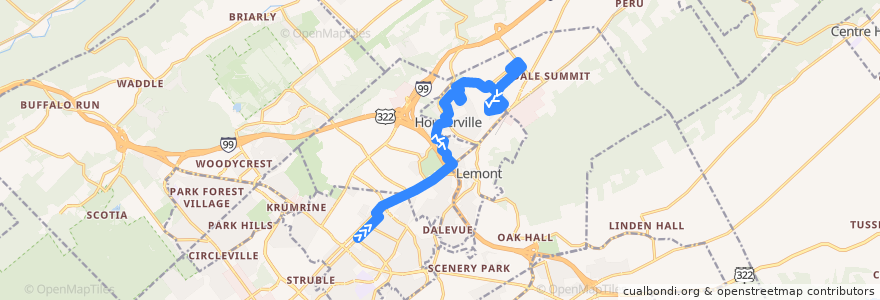 Mapa del recorrido Bus C: Campus and Downtown -> Clover Highlands -> Houserville -> Spring Creek Estates -> Penn Hills de la línea  en College Township.