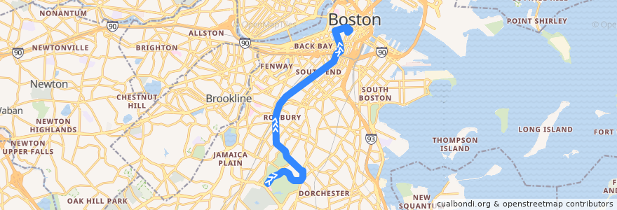 Mapa del recorrido MBTA 195 de la línea  en Boston.