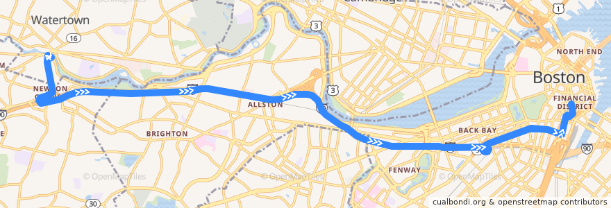 Mapa del recorrido MBTA 504: Downtown de la línea  en 马萨诸塞州 / 麻薩諸塞州 / 麻省.