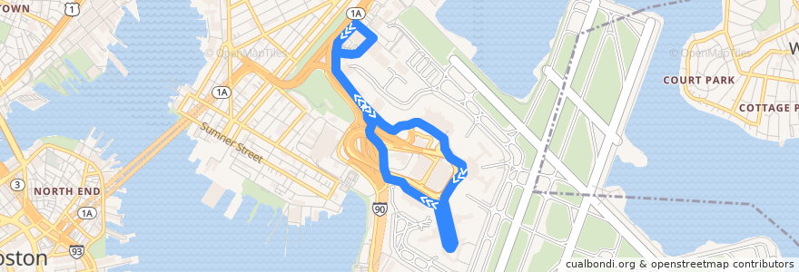 Mapa del recorrido Massport 88 de la línea  en Бостон.