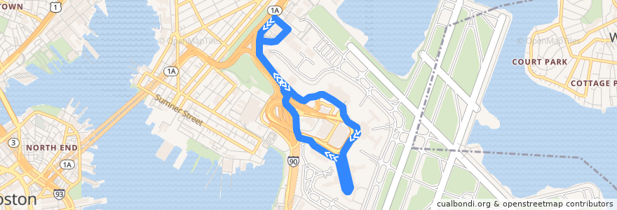 Mapa del recorrido Massport 88 de la línea  en 波士顿 / 波士頓.