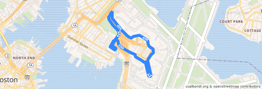 Mapa del recorrido Massport 55 de la línea  en بوسطن.