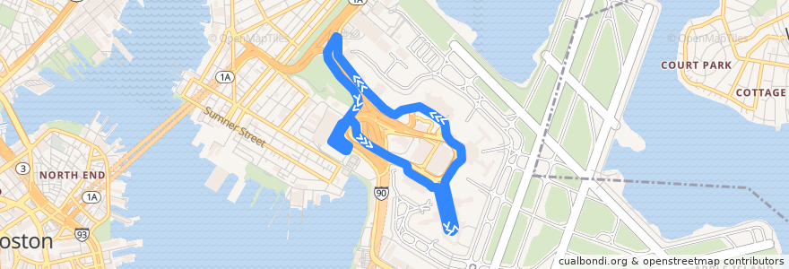 Mapa del recorrido Massport 55 de la línea  en Boston.
