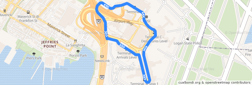 Mapa del recorrido Massport 11 de la línea  en Boston.