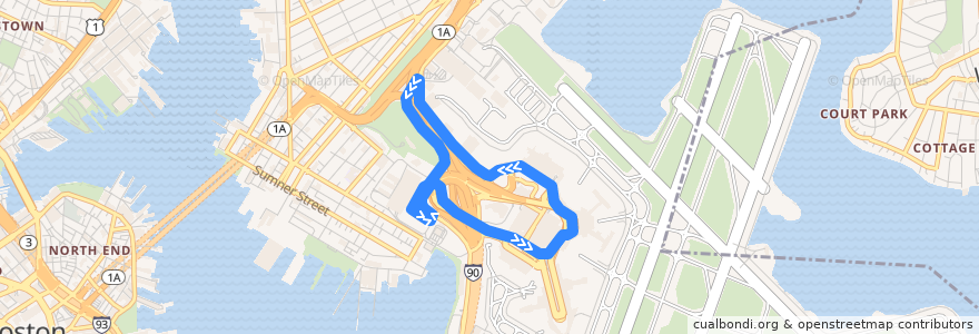Mapa del recorrido Massport 33 de la línea  en Boston.
