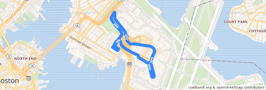 Mapa del recorrido Massport 22 de la línea  en Boston.