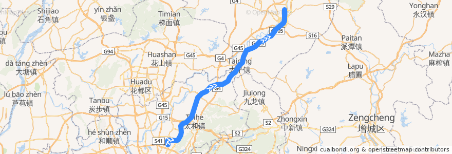 Mapa del recorrido 广州地铁14号线（嘉禾望岗→东风） de la línea  en Guangzhou.