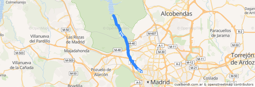 Mapa del recorrido Bus 601: Moncloa-El Pardo-Mingorrubio de la línea  en Madrid.