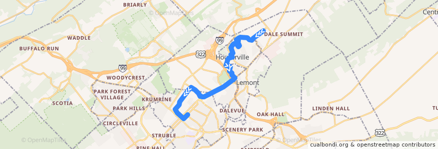 Mapa del recorrido Bus C: Penn Hills -> Spring Creek Estates -> Houserville -> Clover Highlands -> Campus and Downtown de la línea  en Centre County.