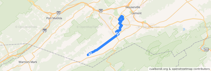 Mapa del recorrido Bus F: The Meadows -> Greentree -> Campus and Downtown de la línea  en Centre County.