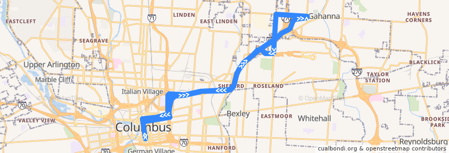 Mapa del recorrido COTA 46 de la línea  en Franklin County.