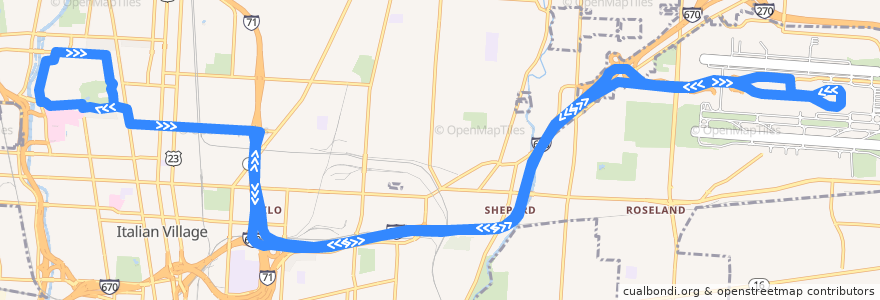 Mapa del recorrido COTA OSU-Air de la línea  en Columbus.