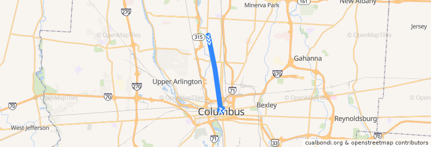 Mapa del recorrido COTA Night Owl de la línea  en Columbus.