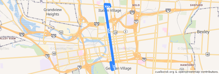 Mapa del recorrido COTA CBUS de la línea  en Columbus.