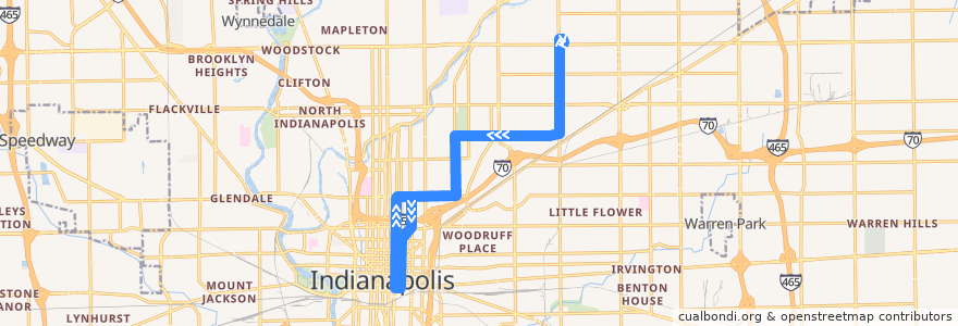 Mapa del recorrido IndyGo 5 East 25th Street de la línea  en Indianapolis.
