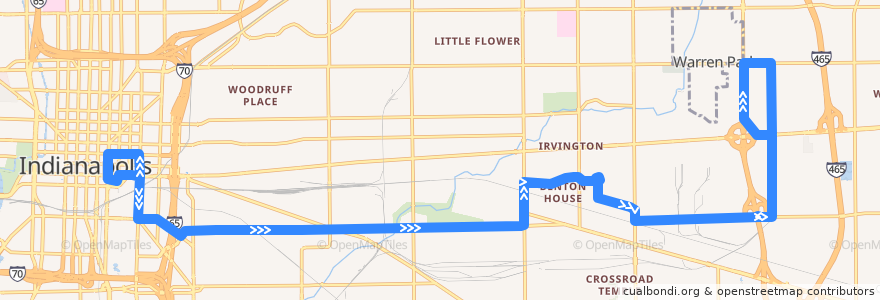 Mapa del recorrido IndyGo 55 English de la línea  en Indianapolis.