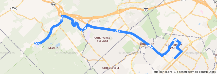 Mapa del recorrido Bus G: Grays Woods -> Graysdale -> Vista Woods -> Campus and Downtown de la línea  en Centre County.