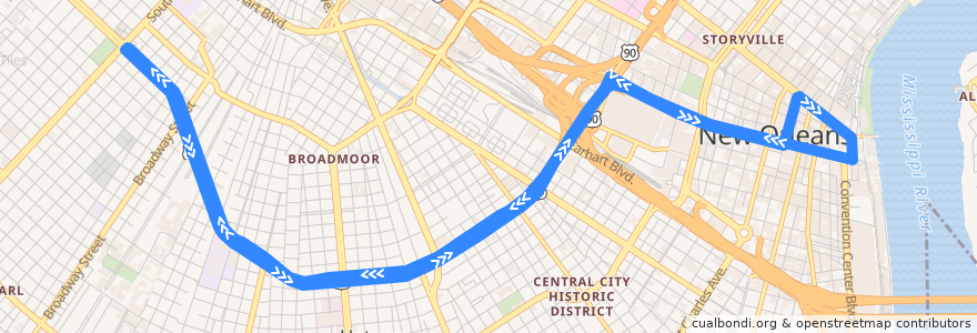 Mapa del recorrido NORTA 16 South Claiborne de la línea  en Orleans Parish.